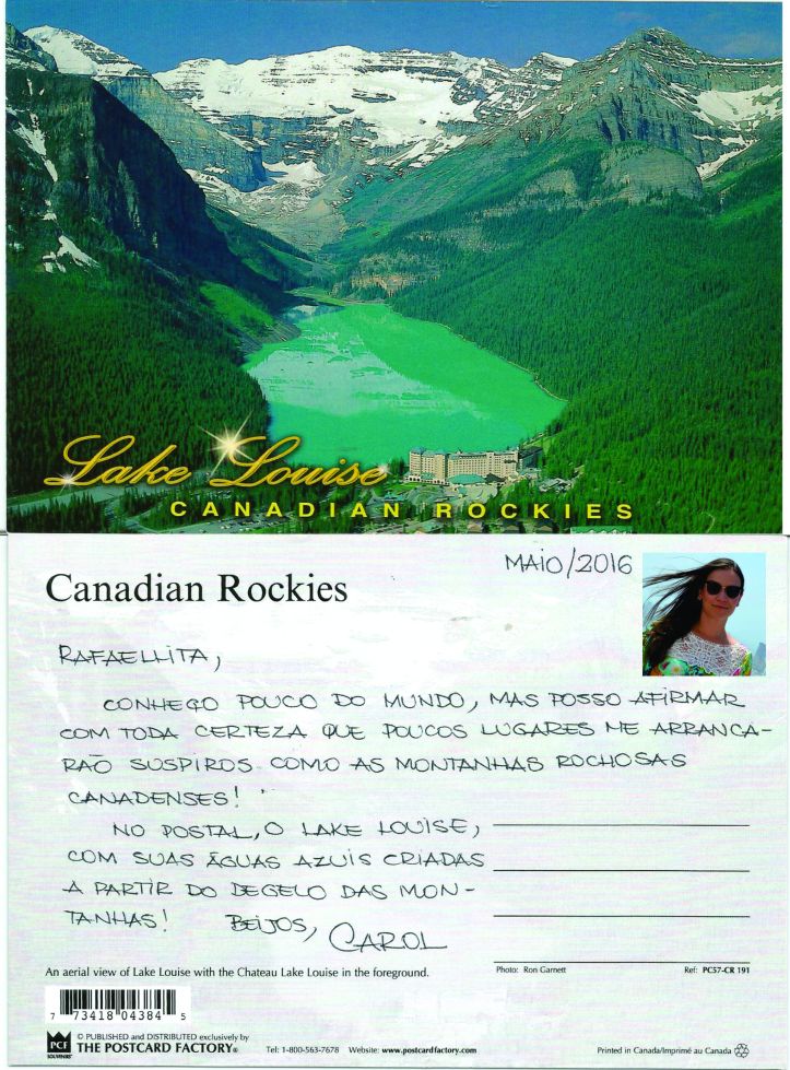 Lembrança da viagem da amiga Carolina Mendonça ao Canadá, mostrando as exuberantes montanhas rochosas! MAIO/2016