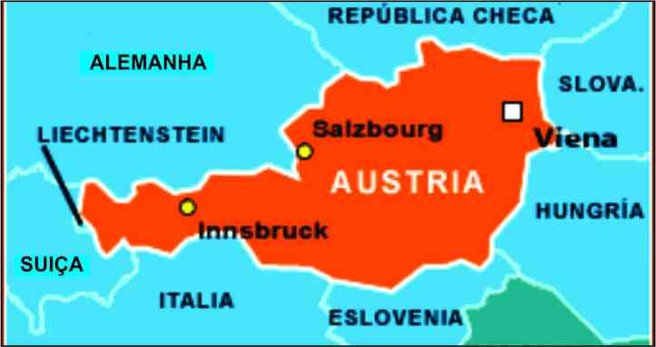 Mapa da Áustria com a localização de Viena e Salzburgo