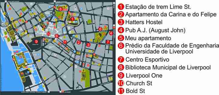 mapa Liverpool com marcações